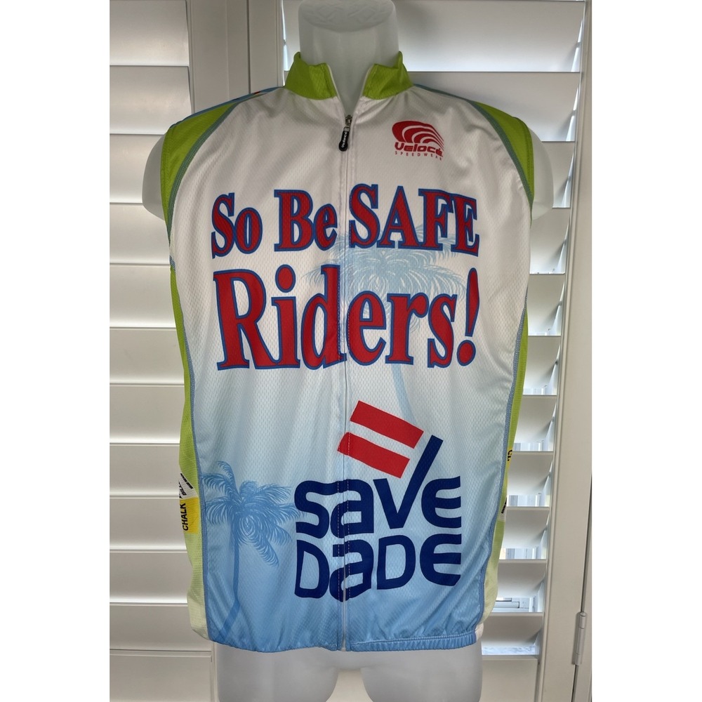 VELOCE Cycling Jersey Sharp Vest Swiss Sleeveless Size M Be Safe Dade Palm Trees - Picture 2 of 16
